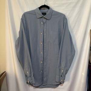 Greg Norman Men's Blue & White Gingham Check Long Sleeve Button-Up Shirt